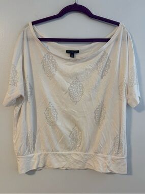 American Eagle Outfitters Floral Off The Shoulder Blouse White Silver Gray